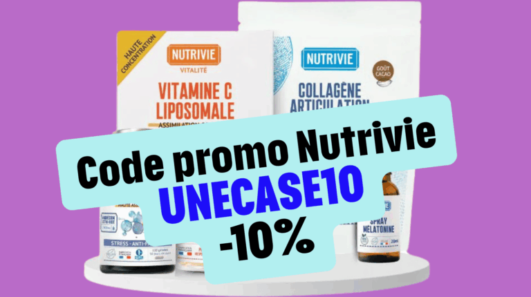 Code promo Nutrivie UNECASE10 pour -10% sur toute commande sur nutrivie.com, sans minimum d'achat, valable sur toute la gamme de compléments alimentaires naturels et bio français. Réduction compléments alimentaires Nutrivie laboratoire Abiocom Toulouse, ashwagandha KSM-66, magnésium bisglycinate, spray mélatonine, spray D3 K2, fabriqués en France, labellisé B Corp.