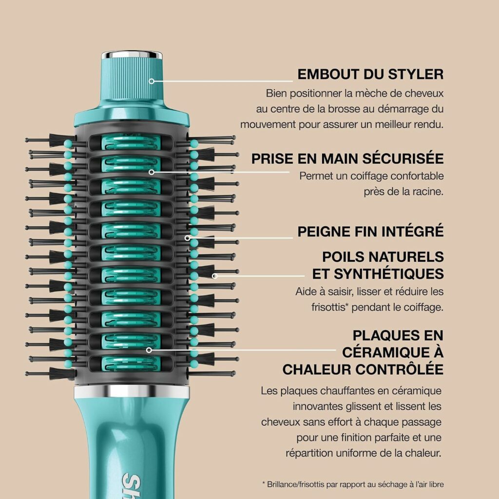 photo du SHARK GLOSSI Rose Pivoine tenu d'une main pour illustrer son brushing 2-en-1