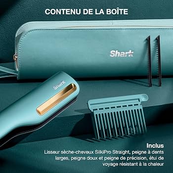 photo du SHARK SILKIPRO STRAIGHT rose avec ses deux peignes lissants pour illustrer le lissage sur cheveux mouillés
