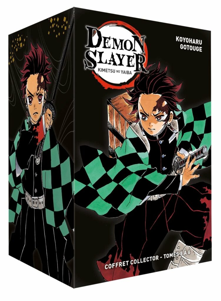 Coffret des tomes 1 à 6 du manga Demon Slayer, pour illustrer un cadeau lecture d'anniversaire ado