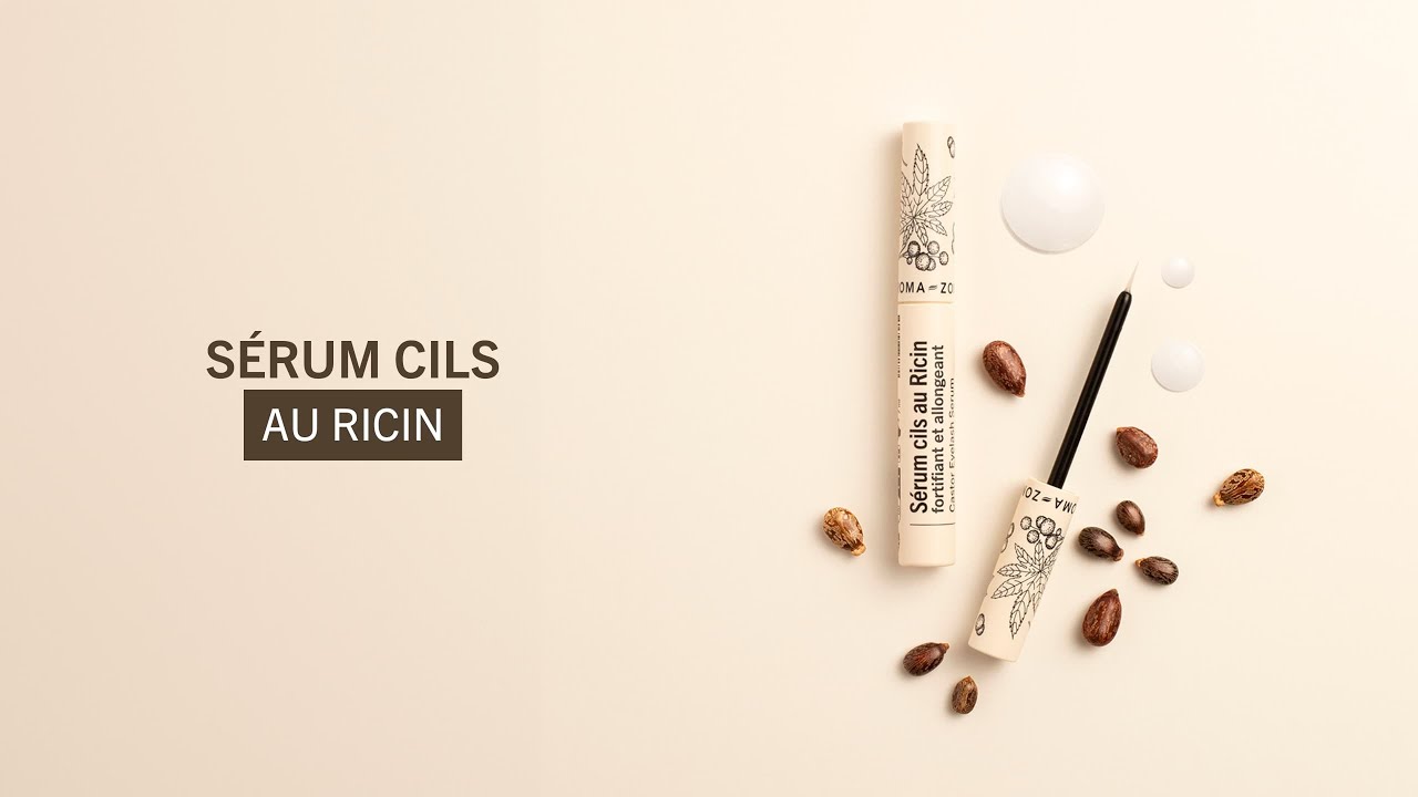 Photo du sérum cils fortifiant au ricin bio Aroma-Zone posé sur une coiffeuse minimaliste, illustrant un soin naturel pour fortifier et stimuler la pousse des cils au quotidien, dans le cadre d’une routine beauté douce et efficace.