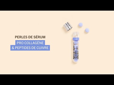 Photo du flacon de perles Pro Collagène & Peptides de cuivre Aroma-Zone sur un fond neutre, montrant le format compact et hygiénique du produit, conçu pour une cure anti-âge de 7 jours, riche en actifs raffermissants et hydratants naturels.