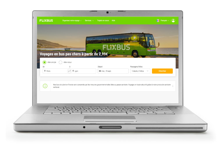 Réserver un billet Flixbus avec un code promo – Exemple d’expérience utilisateur sur le site Flixbus France, avec toutes les étapes de réservation, du choix des sièges à la sélection des services à bord (Wi-Fi, prise électrique, bagages inclus). Ce visuel montre comment réserver un Flixbus facilement, tout en utilisant un code promo Flixbus de 20€ valable en France ou en Europe. Idéal pour les étudiants, voyageurs solo, ou petits budgets qui cherchent un bon plan de transport éco et pas cher. Il met aussi en avant la structure tarifaire flexible de Flixbus et ses nombreuses lignes à travers le territoire français et européen, souvent moins chères que le train ou l’avion.