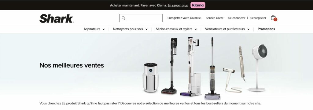 Le site web de shark pour acheter en ligne aspirateur et le lreste.