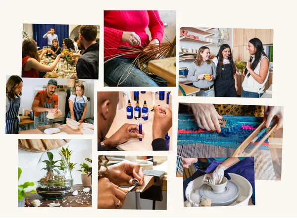 Un groupe d’adolescents en tablier autour d’un plan de travail, concentrés sur une recette de pâtisserie ou sur une création artisanale, incarnant l’apprentissage ludique, le partage et la satisfaction de créer de ses propres mains.