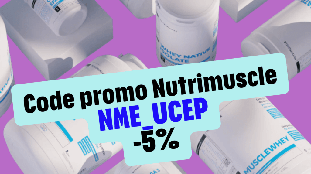 Code promo Nutrimuscle NME_UCEP : réduction de 5% sur les protéines et compléments sport Nutrimuscle, bon plan et offre influenceur sur la whey isolate native et les BCAA traçables