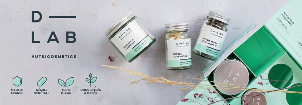 avis complet sur D-LAB Nutricosmetics, test des compléments alimentaires pour cheveux, peau, digestion, collagène marin, cure nutricosmétique made in France