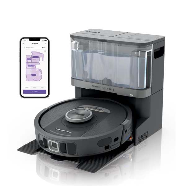 Robot aspirateur Shark PowerDetect illustré avec réduction disponible après saisie du code promo