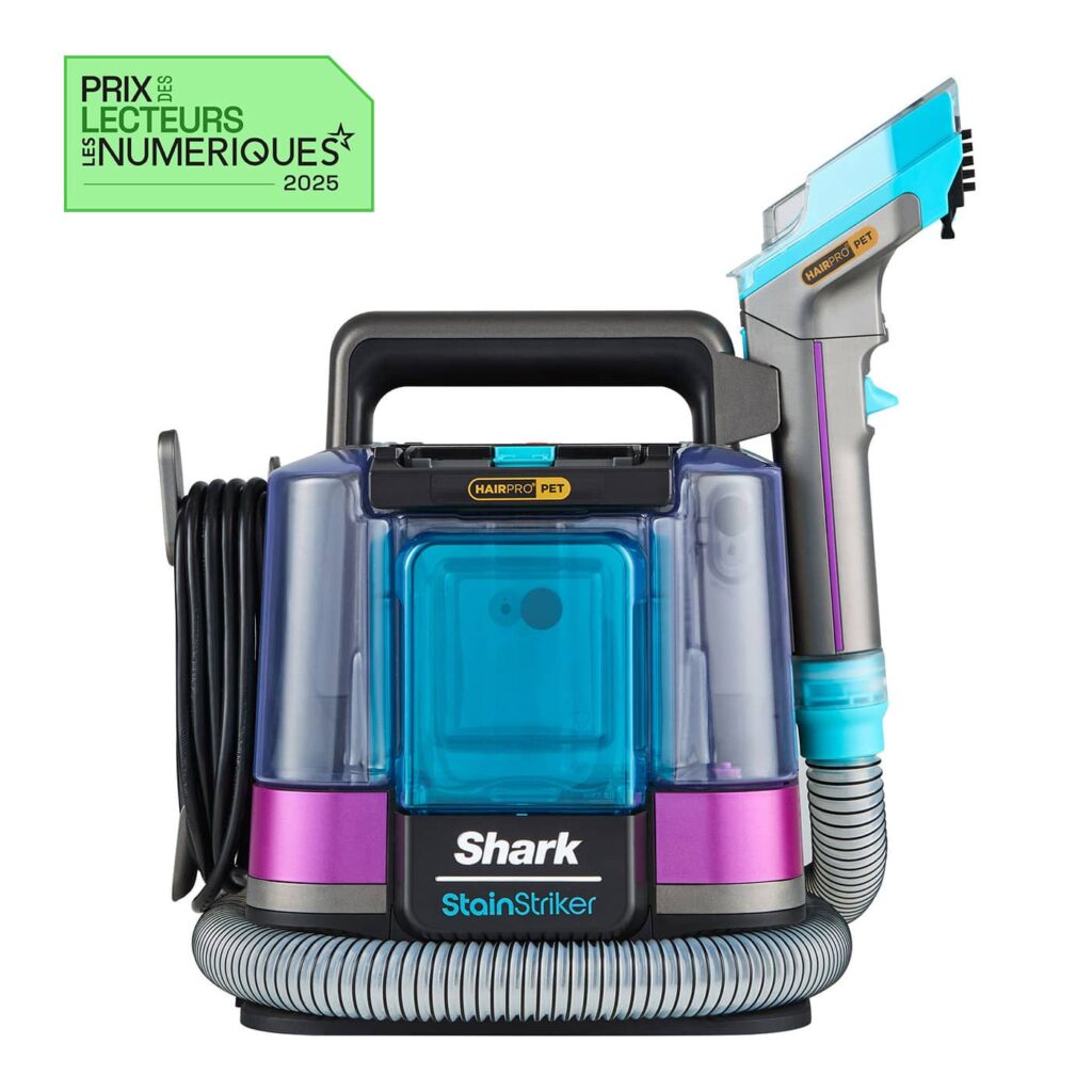 Code promo Shark nettoyeurs et détacheurs CASESN10 permettant d'obtenir -10% de réduction sur les détacheurs Shark disponibles sur sharkninja.fr, dont le StainStriker HairPro Pet PX250EUT shampouineuse détacheur spécial animaux pour tapis canapés et tissus à 161,99€ au lieu de 229,99€, le StainStriker PX200EUT détacheur portable à 161,99€ et le StainForce HX100EUT nettoyeur détacheur sans fil pour tapis et tissus à 116,99€ au lieu de 189,99€