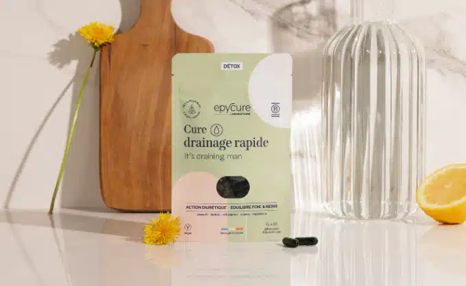 isuel de la gamme complète de produits Epycure : gummies anti-ballonnements, cure peau repulpée, complément anti-fatigue, cure drainage, complexe perte de poids et poudre jambes légères