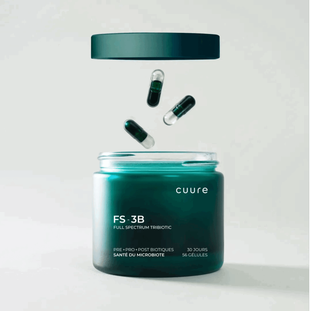 Pot de FS-3B Full Spectrum Tribiotic Cuure, formule complète avec plus de 15 souches de probiotiques, prébiotiques de 36 fruits et légumes fermentés et zinc pour digestion, immunité, peau et énergie