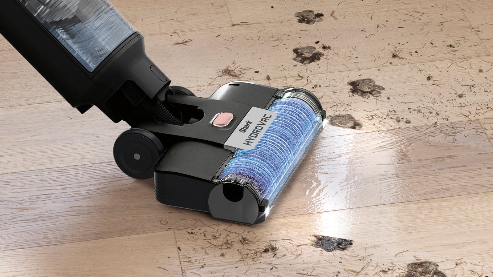 Photo d’ensemble des aspirateurs laveurs Shark, incluant les modèles HydroVac et SteamPickUp, présentés dans un salon lumineux sur différents types de sols pour illustrer un avis et comparatif complet.