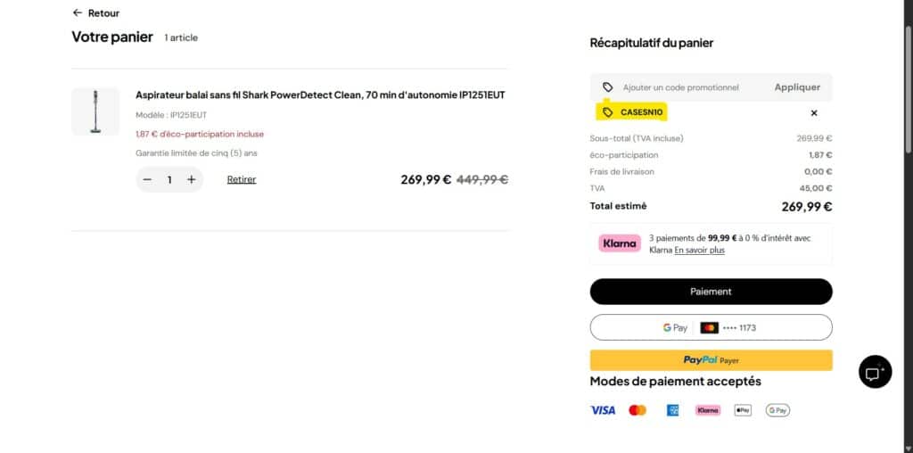 Site officiel Shark Ninja avec code promo CASESN10 pour acheter un aspirateur balai sans fil Shark moins cher, conseils bons plans du comparatif aspirateur balai sans fil Shark
