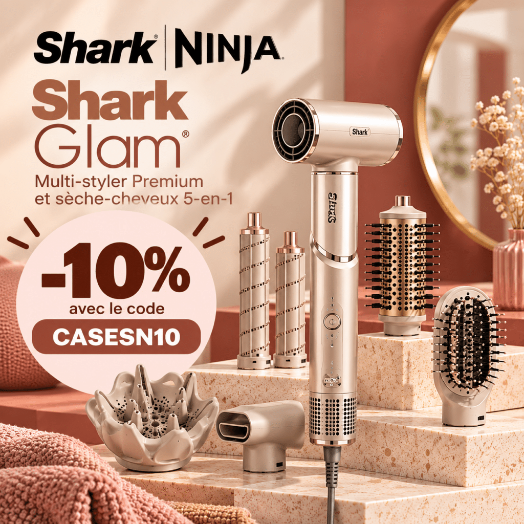 Mon code promo sur le shark glam CASESN10