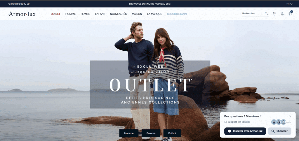 Commander chez Armor Lux en ligne, livraison gratuite dès 150 euros, retours sous 14 jours, expérience d’achat en magasin Armor Lux Paris et Quimper, promotions Armor Lux soldes et braderie en ligne.