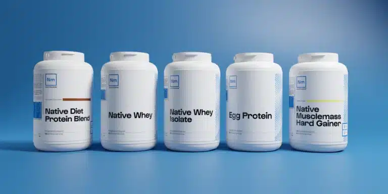 Capture du site Nutrimuscle affichant les compléments alimentaires de la marque, illustrant le code promo NME_UCEP qui donne droit à -5 % sur toute la boutique, cumulable avec les packs et abonnements.