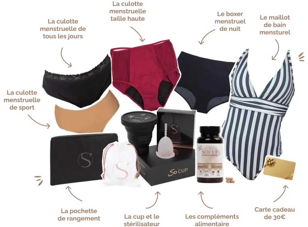 Coupe transversale d’une culotte menstruelle So Cup montrant les trois couches absorbantes et imperméables.