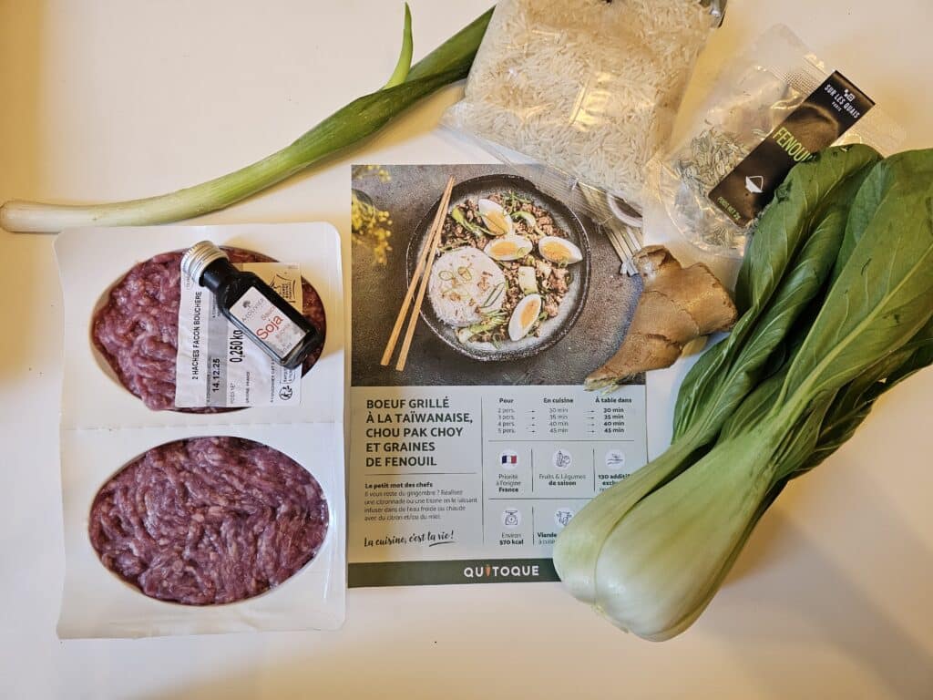 Assiette Quitoque préparée avec ingrédients frais : chou pack choi au boeuf