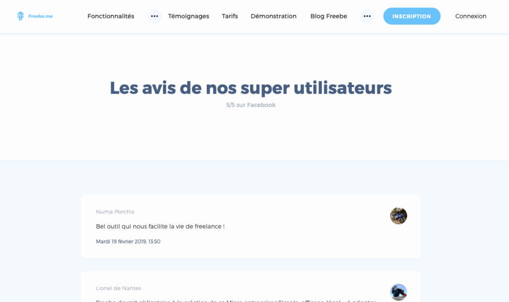 Montage d’avis clients positifs sur Freebe relevés sur Trustpilot et blogs freelances, mettant en avant la simplicité, la réactivité du support et l’utilité pour les auto-entrepreneurs