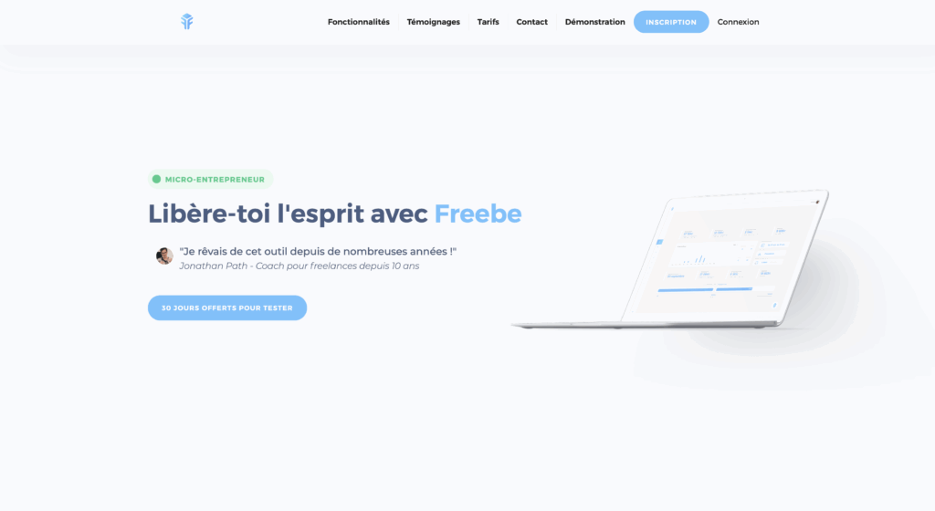 nterface du logiciel Freebe montrant les encaissements, les factures, le suivi de chiffre d’affaires et les relances client pour une micro-entreprise en activité