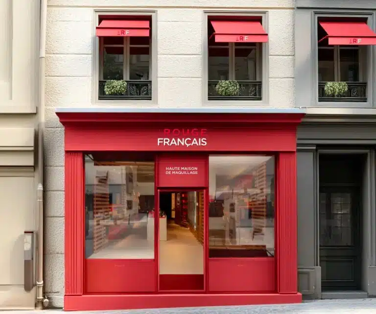 Photo du maquillage Le Rouge Français avec rouge à lèvres et baume teinté posés sur une table en bois claire, image illustrant un test et avis sur la marque française de cosmétiques bio et végétale.