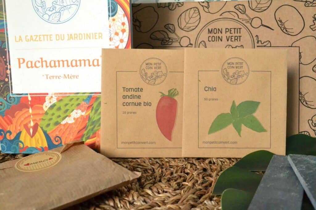 Présentation de l’univers Permacool avec graines bio reproductibles et fiches de culture pour montrer la philosophie simple et engagée de la marque.