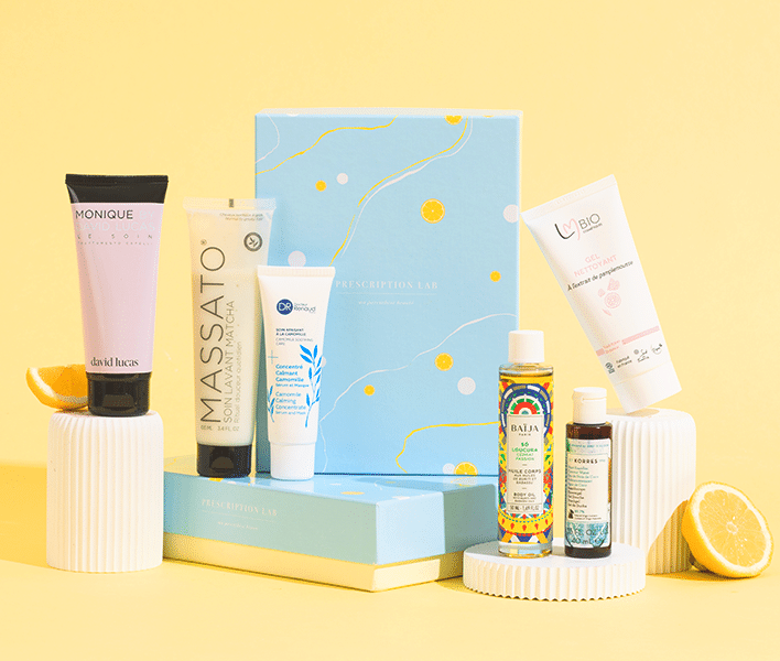 Image regroupant plusieurs avis clients autour de la box Prescription Lab pour montrer les retours positifs sur les produits premium et les remarques plus nuancées sur certaines éditions.