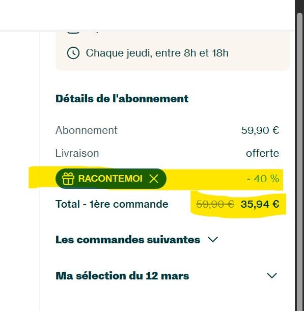 la réduction qui s'affiche avec le code promo seazon