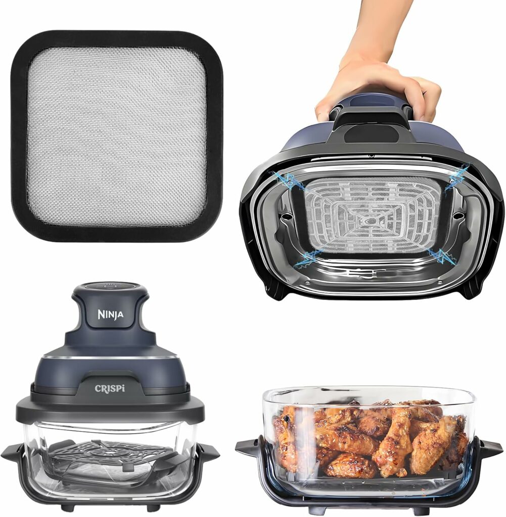Grille anti éclaboussures magnétique installée au dessus de la résistance du Ninja Crispi pour limiter les projections de graisse pendant la cuisson