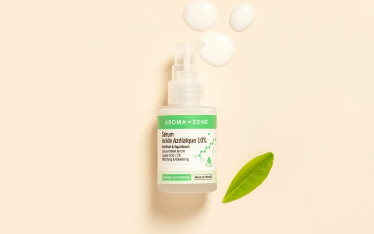 Flacon du sérum Acide Azélaïque 10% Aroma Zone avec pipette compte gouttes, soin matifiant pour peau mixte et grasse à imperfections