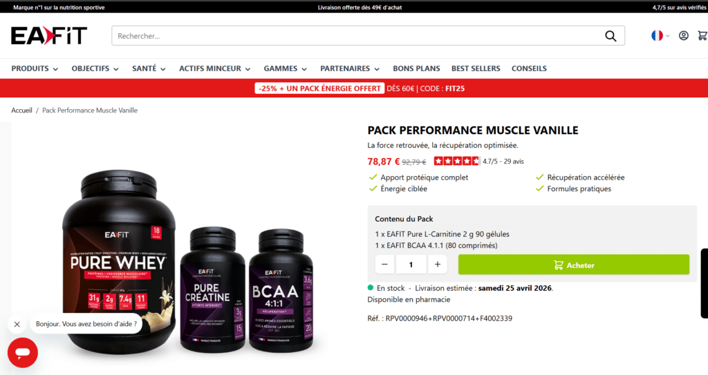 Trois produits EAFIT testés et recommandés alignés dans l'ordre de priorité, Pure Créatine monohydrate en premier plan puis Pure Whey trisource et Minceur 360 Brûleur Extra Fort, verdict final d'un avis personnel après huit mois d'utilisation régulière, Pure Créatine recommandée en priorité pour les performances explosives Pure Whey pour la récupération musculaire et le Brûleur Extra Fort uniquement associé à un programme sportif actif, image de conclusion de l'avis EAFIT marque française pharmacie