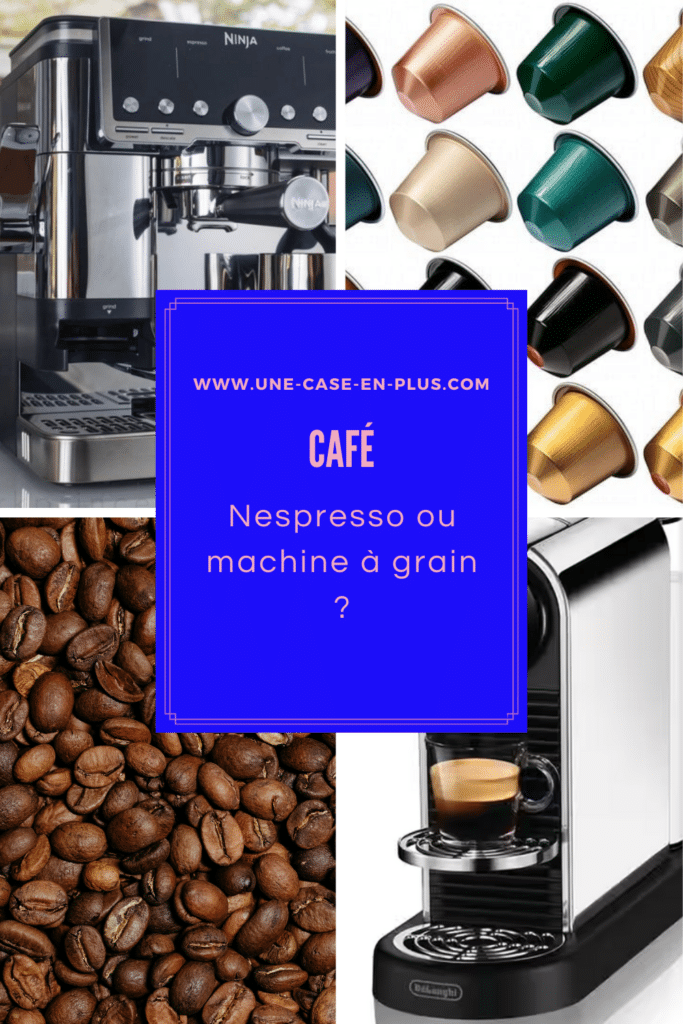 Épingle Pinterest pour l'article comparatif Ninja Luxe Café versus Nespresso : faut-il passer au café en grains, avec au premier plan une tasse d'espresso crémeux et en arrière-plan les deux machines posées sur un plan de travail de cuisine moderne