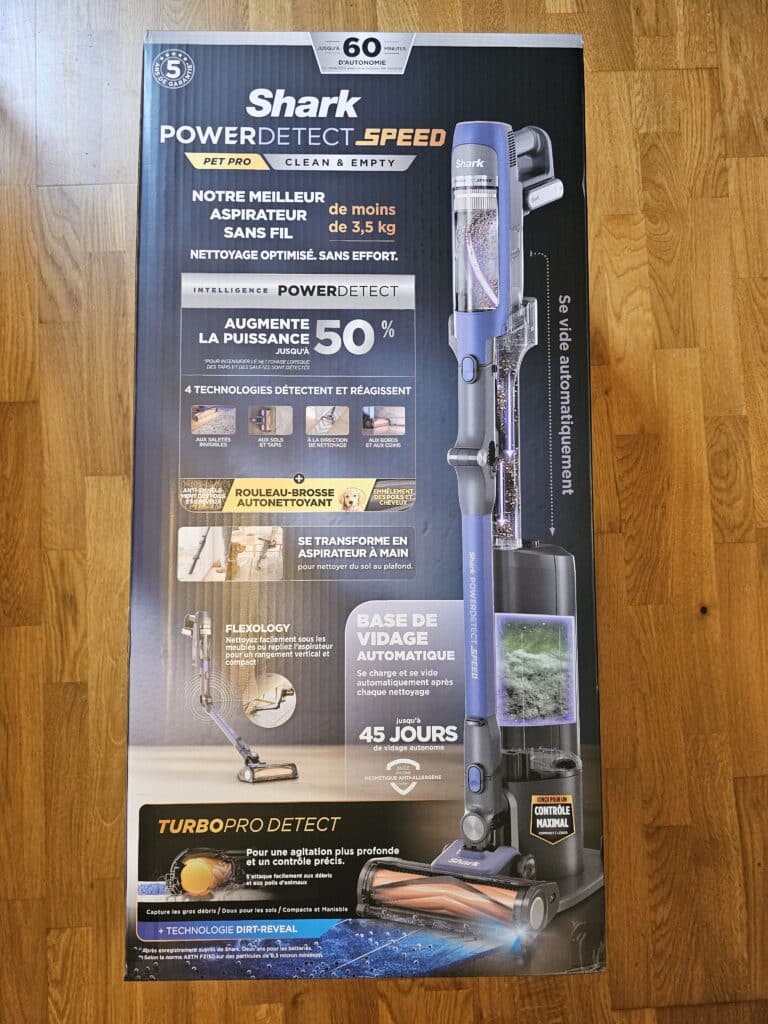 Shark PowerDetect Speed IA3241FRT déballage : aspirateur balai sans fil bleu marine avec sa base