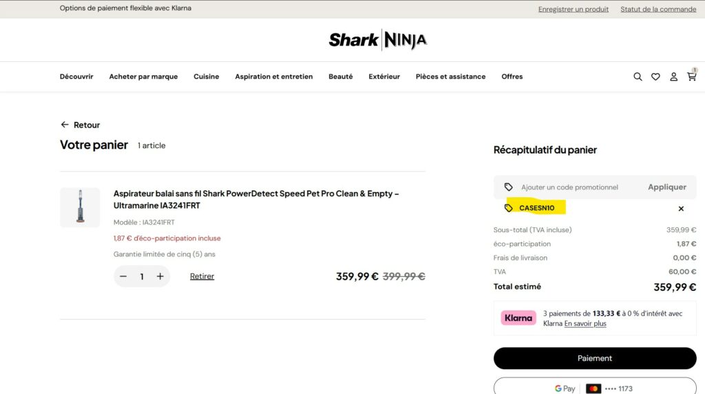 Code promo Shark PowerDetect Speed CASESN10 : -10% sur le prix de l'aspirateur IA3241FRT