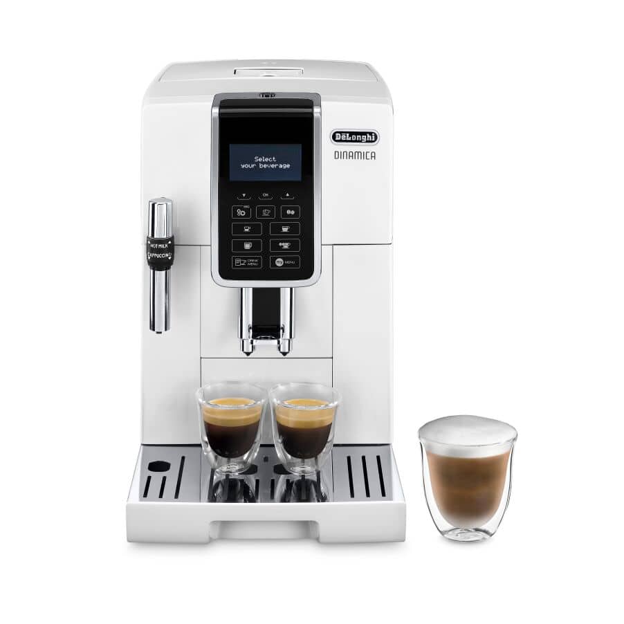 Expresso broyeur De'Longhi Dinamica ECAM350.35.W blanc avec buse vapeur