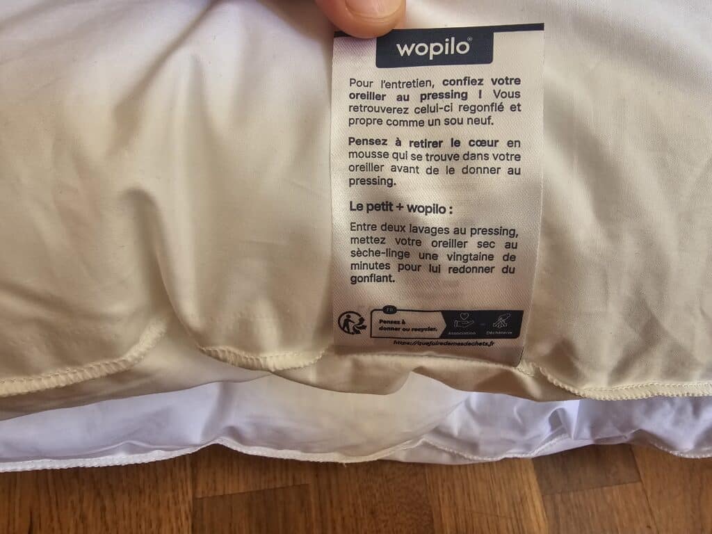 l'étiquette pour le lavage du Wopilo Plus