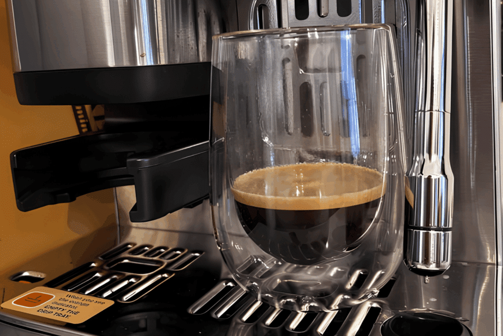 Tasse d’expresso avec crèma caramel préparée avec la Ninja Luxe Café MINI Plus ES352EU