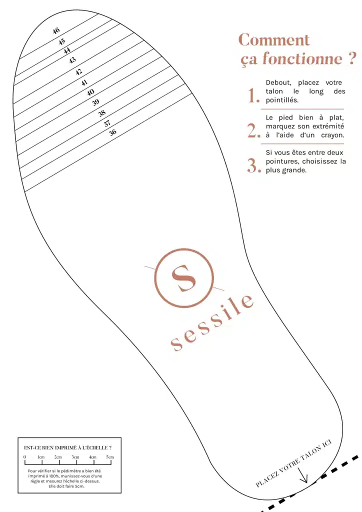 Guide des tailles de la basket Sessile Abélia, pointures disponibles sur le site officiel