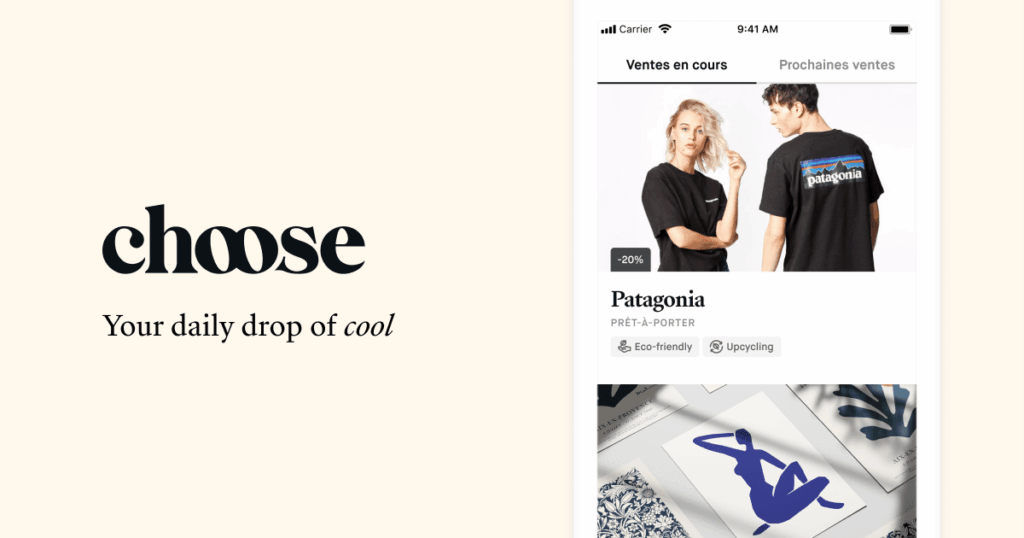 un photo d'une vente patagonia sur choose avec 20% de réduction annoncés