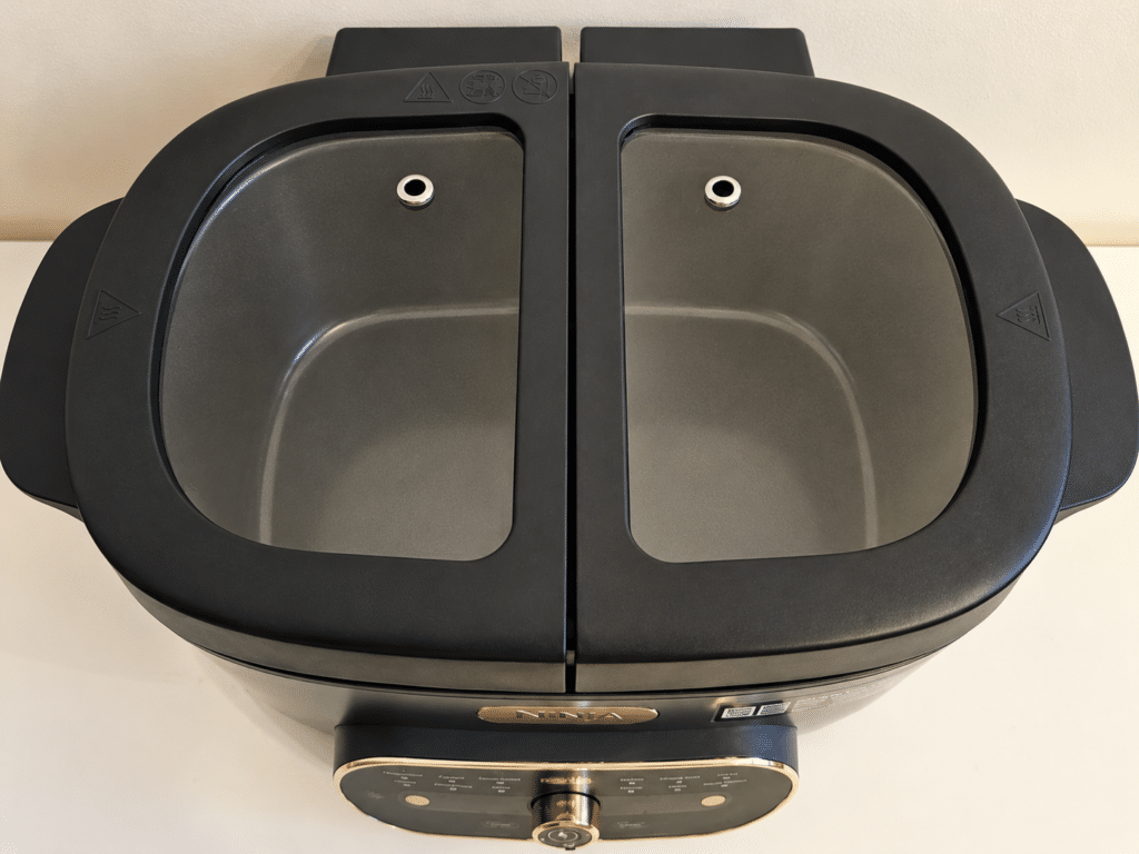 photo Ninja MultiPot refermé, cuves emboîtées, pour illustrer son rangement et sa place sur le plan de travail