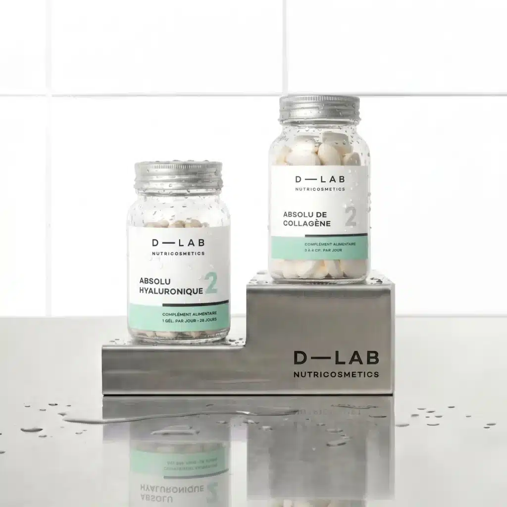 Cliché des deux flacons en verre du Duo Nutrition-Absolue D-LAB pour illustrer un packaging
